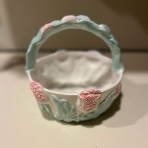 Floral Ceramic Basket with Handle